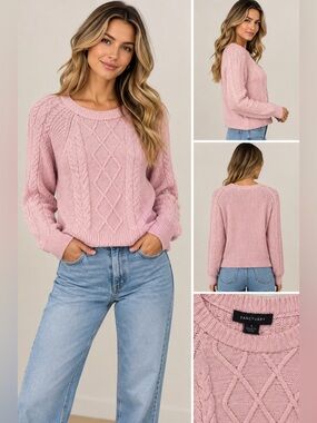 Sanctuary Pink Cable Knit Sweater Size Small NWT Cozy Crewneck